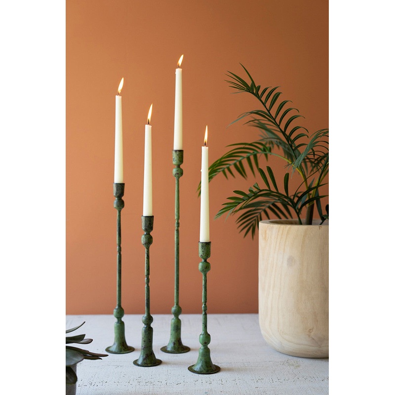 Forged Iron Taper Candle Holders - Green Patina Set Of 4 By Kalalou