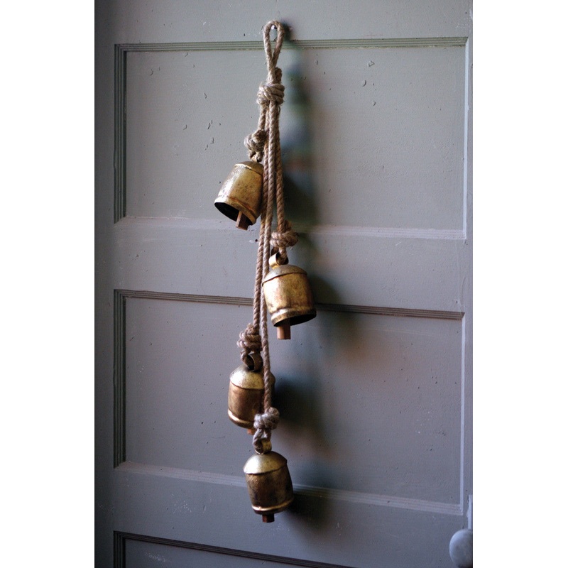 Four Rustic Iron Hanging Bells With Rope (Min 2) By Kalalou