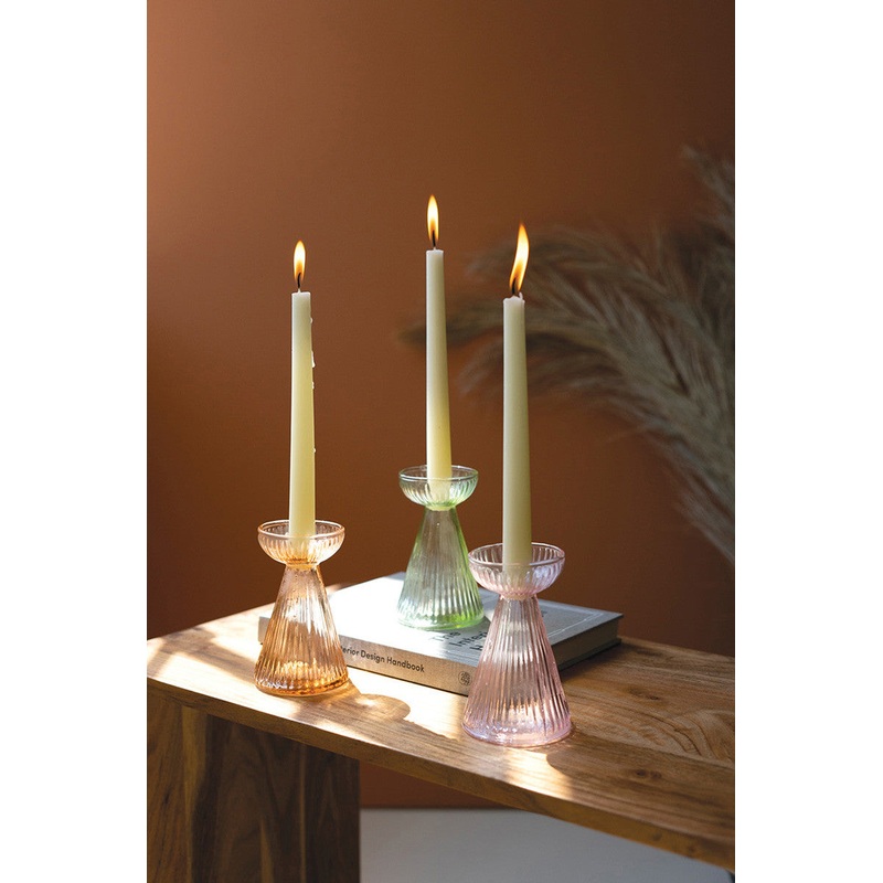 Glass Vase/Taper Holders - One Each Color Set Of 3 By Kalalou