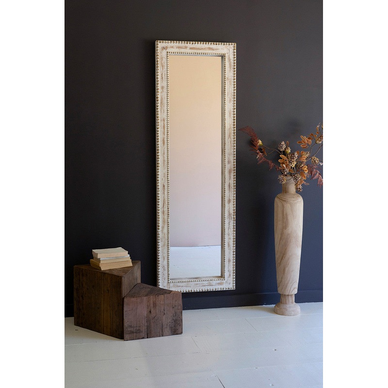 Large Rectangle Wood Framed Mirror With Beaded Detail By Kalalou