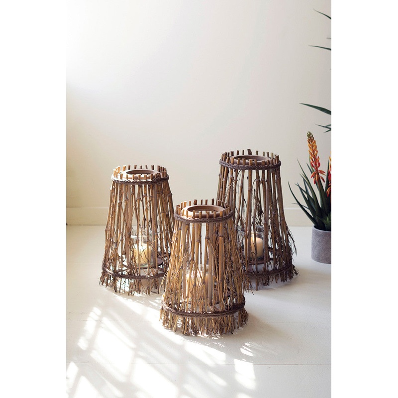 Natural Bamboo And Wood Lanterns Set Of 3 By Kalalou