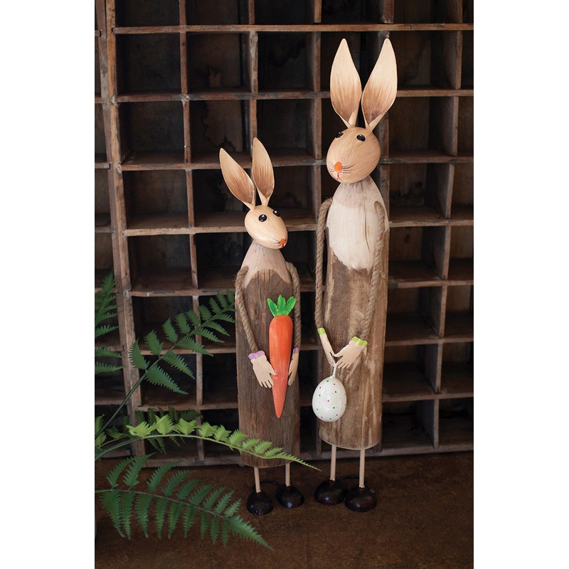 Painted Metal And Wood Easter Rabbits Set Of 2 By Kalalou