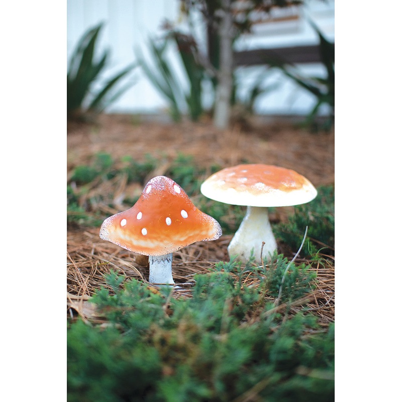Painted Metal Mushroom Yard Art Set Of 2 By Kalalou