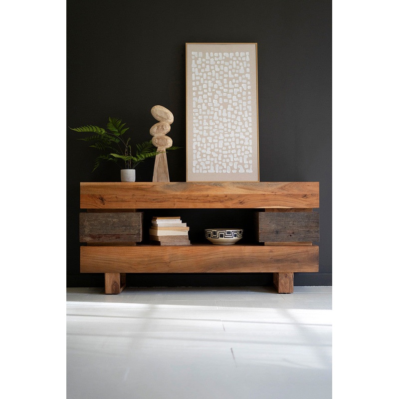 Recycled And Acacia Wood Console Table With Two Drawers By Kalalou