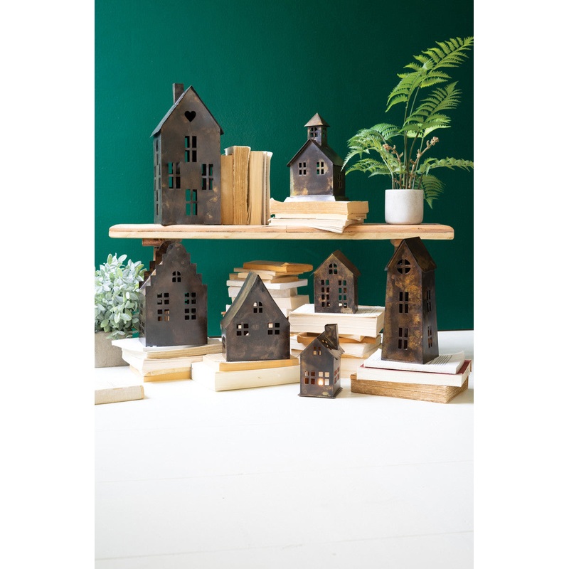 Set Of Seven Antique Brown Metal Village By Kalalou