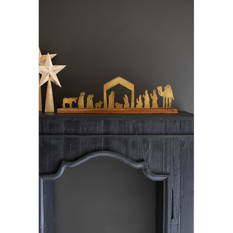 Table Top Nativity - Antique Brass With Wood Base (Min 2) By Kalalou