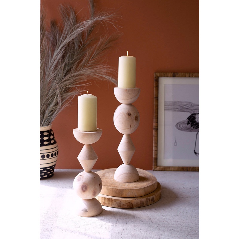 Turned Wood Candle Towers Set Of 2 By Kalalou