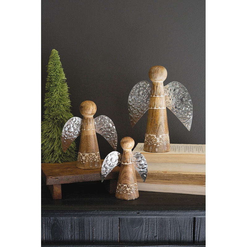 Wood And Tin Table Top Christmas Angels (Min 2) Set Of 3 By Kalalou