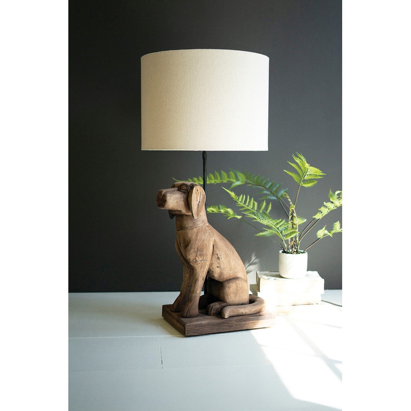 Wooden Dog Table Lamp Base With Shade By Kalalou