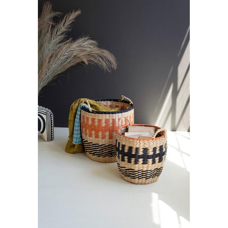 Woven Seagrass Baskets - Burnt Orange And Black Set Of 2 By Kalalou