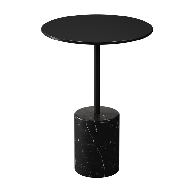20" Black Steel and Marble Round Pedestal End Table By Homeroots
