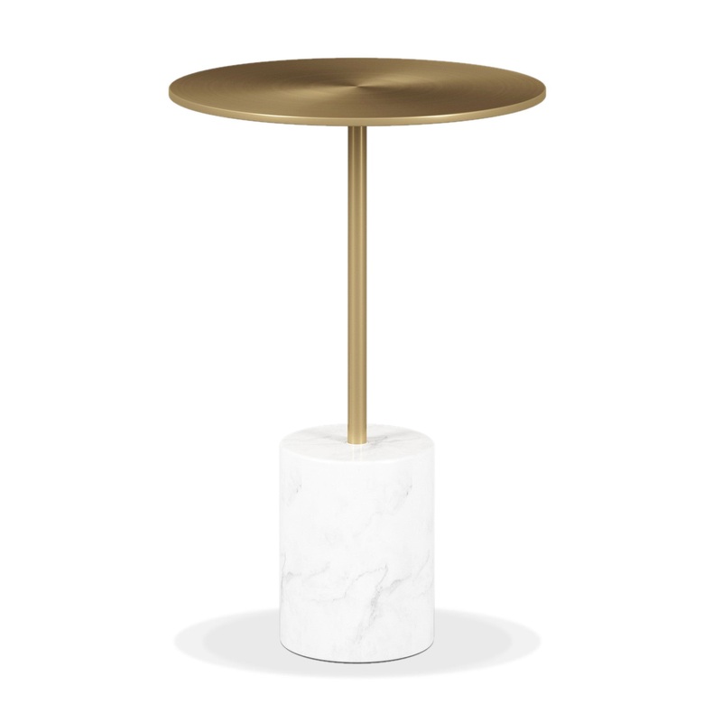 20" White And Gold Steel Round Pedestal End Table By Homeroots