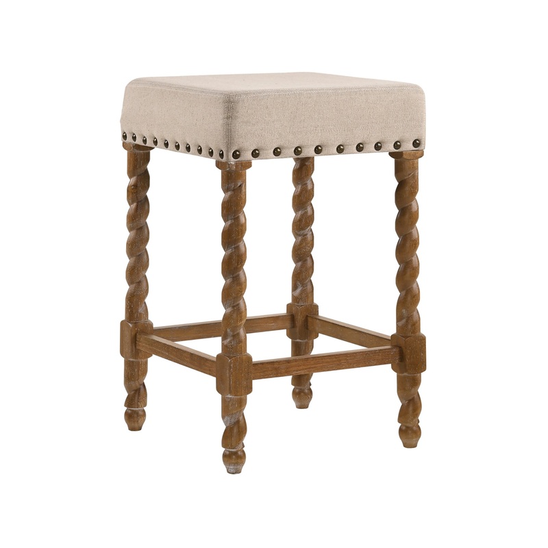 24" Cream And Natural Faux Leather And Solid Wood Backless Counter Height Bar Chair With Footrest By Homeroots