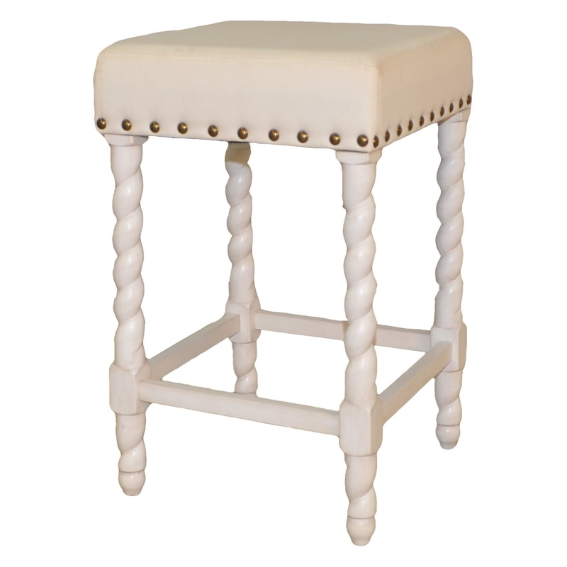 24" Cream And White Backless Counter Height Bar Chair With Footrest By Homeroots
