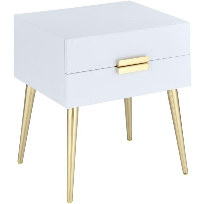 24" Gold And White End Table With Two Drawers By Homeroots