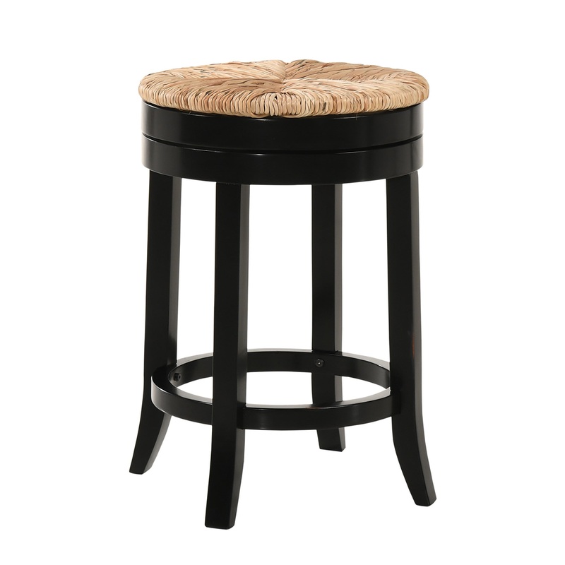 24" Natural And Black Solid Wood Swivel Backless Counter Height Bar Chair With Footrest By Homeroots
