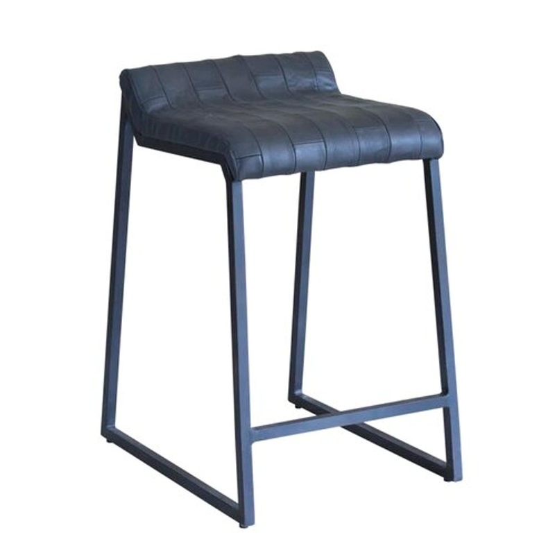 27" Dark Gray Leather Low Back Counter Height Bar Chair With Footrest By Homeroots