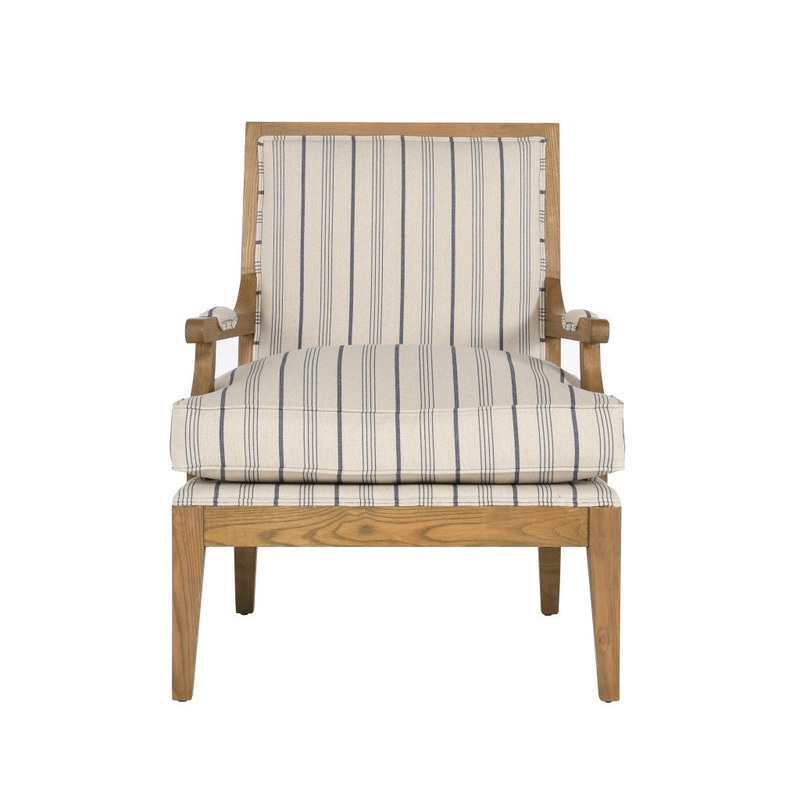 29" Blue And Ivory Linen Blend Striped Arm Chair By Homeroots