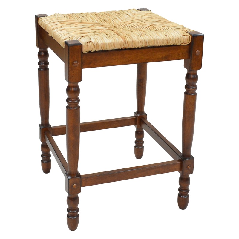 29" Natural And Chestnut Backless Bar Height Chair With Footrest By Homeroots