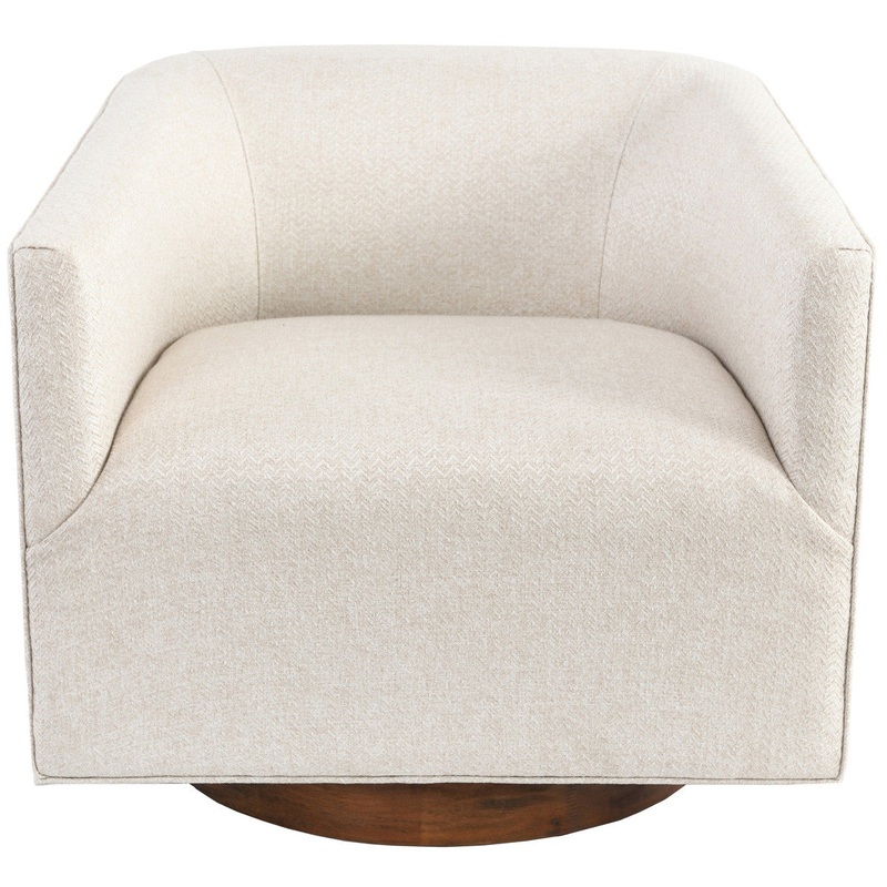 30" Beige and Wood Brown Polyester Chevron Swivel Barrel Chair By Homeroots