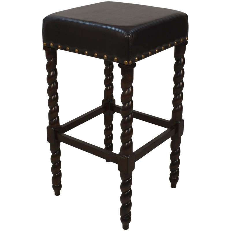 30" Black Faux Leather And Solid Wood Backless Bar Height Chair With Footrest By Homeroots