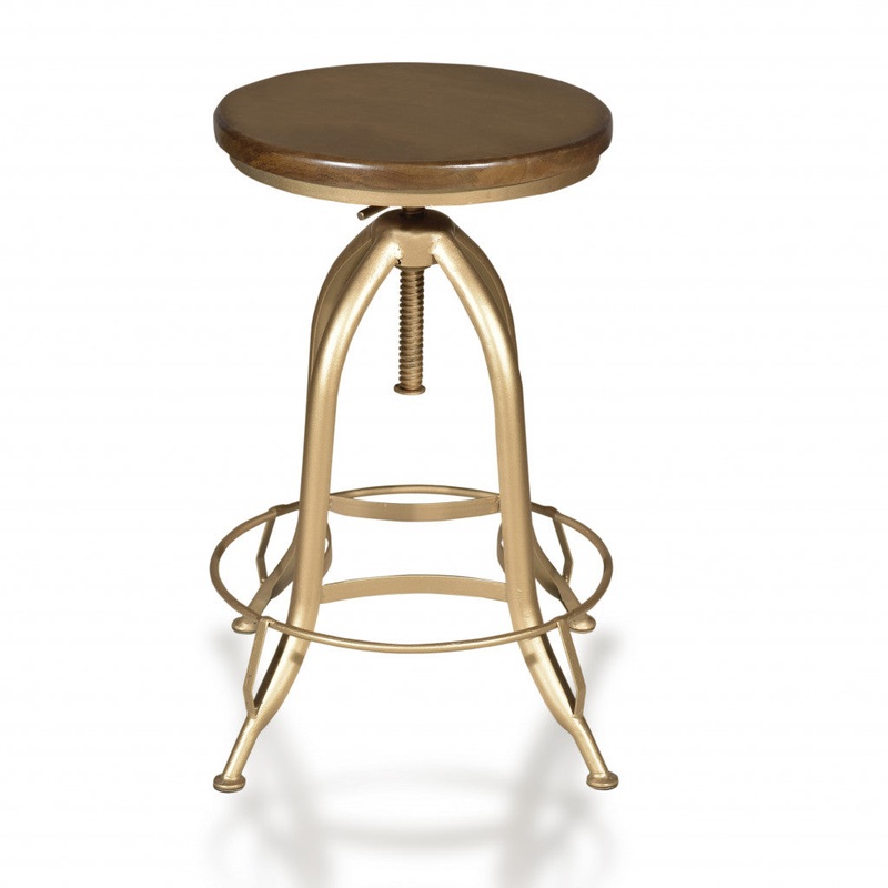 30" Brown And Gold Swivel Backless Adjustable Height Bar Chair With Footrest By Homeroots