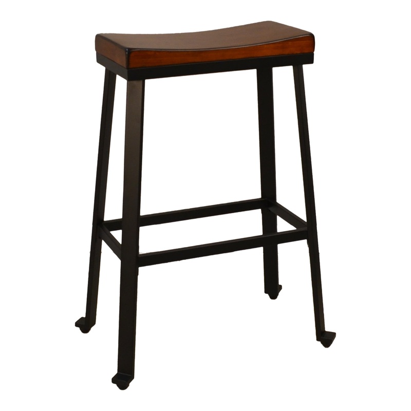 30" Chestnut And Black Steel Backless Bar Height Chair With Footrest By Homeroots