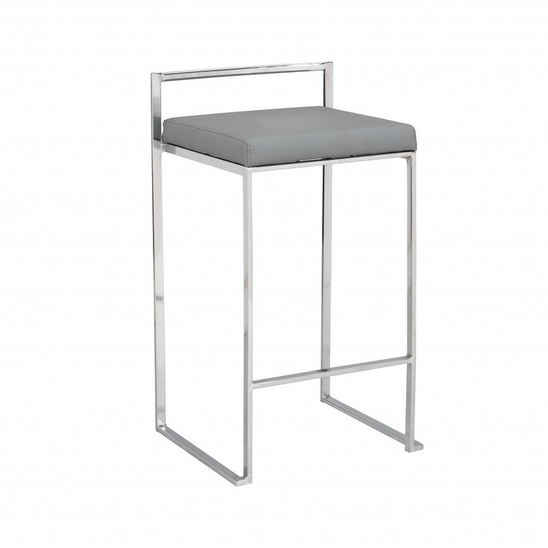 31" Gray Faux Leather And Solid Wood Backless Bar Height Chair With Footrest By Homeroots
