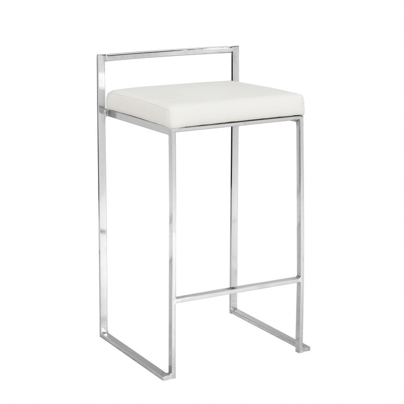 31" White Faux Leather And Solid Wood Low Back Bar Height Chair With Footrest By Homeroots