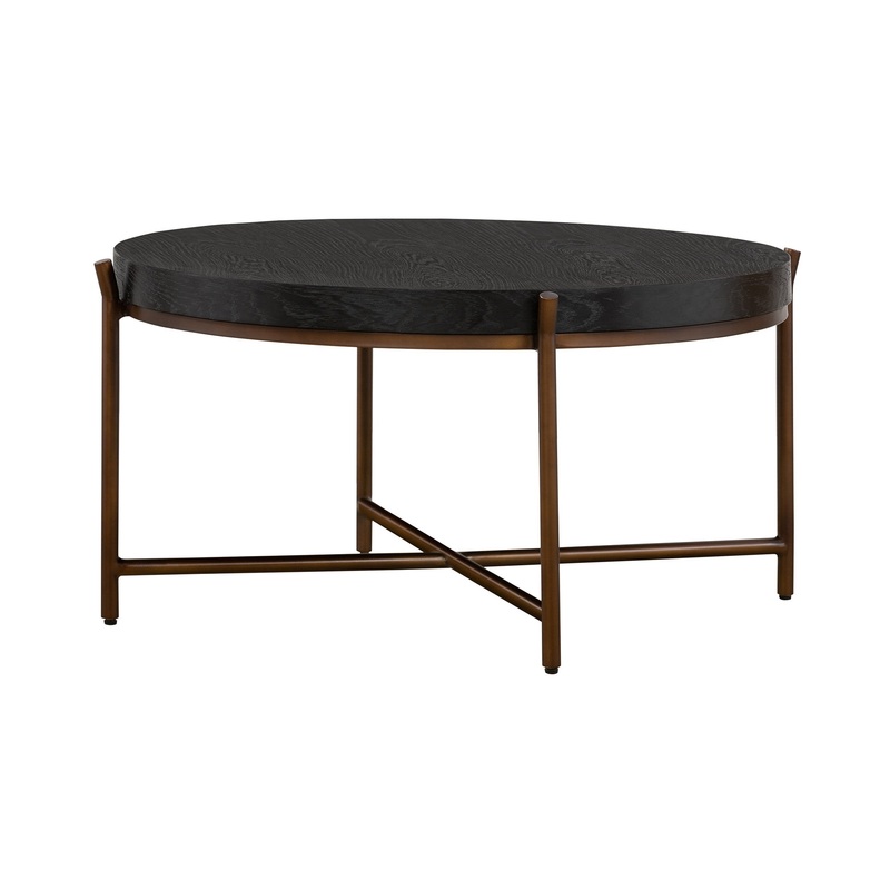 32" Black And Brown Solid Wood Round Coffee Table By Homeroots