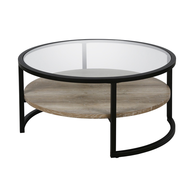 34" Black Glass Round Coffee Table With Shelf By Homeroots