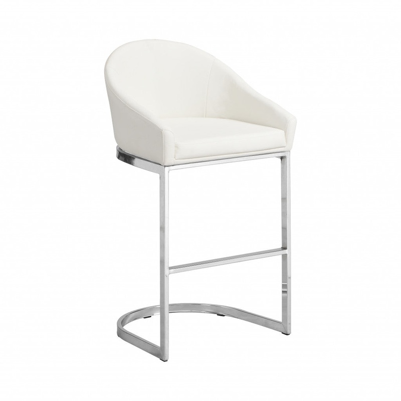 35" White Faux Leather And Steel Low Back Bar Height Chair With Footrest By Homeroots