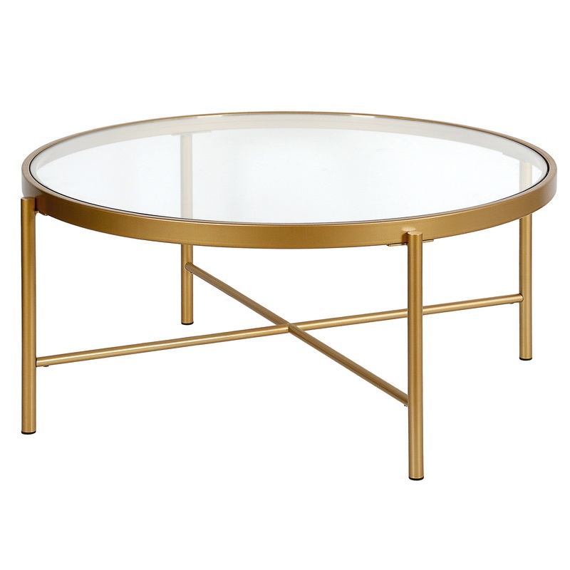 36" Gold and Glass Round Coffee Table By Homeroots