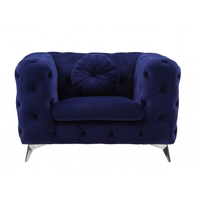 41" Blue Fabric And Black Tufted Arm Chair By Homeroots