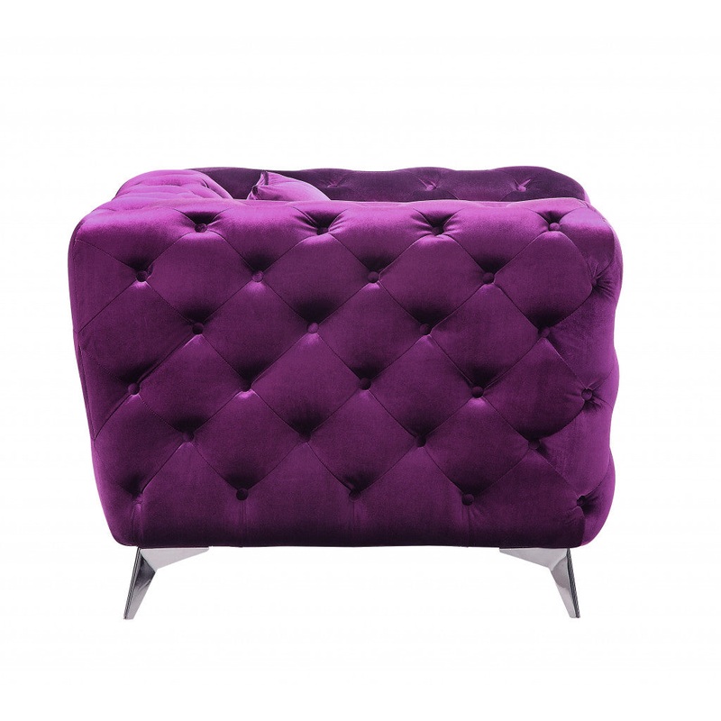 41" Purple Fabric And Black Tufted Arm Chair By Homeroots