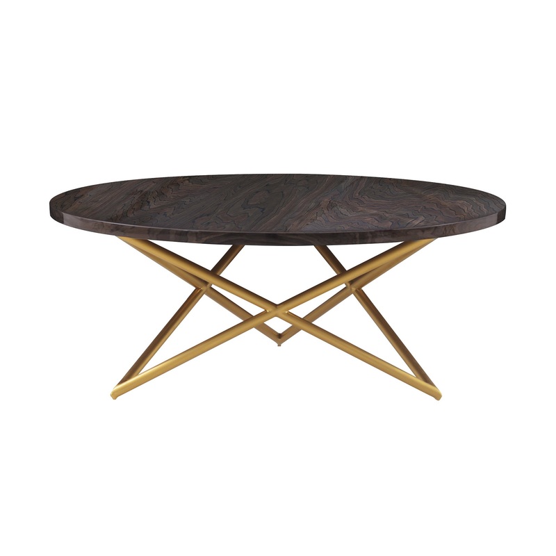 43" Brown And Gold Genuine Marble Round Coffee Table By Homeroots