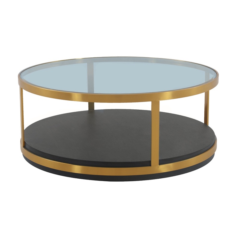 43" Glass And Brown Solid Wood Round Coffee Table With Shelf By Homeroots