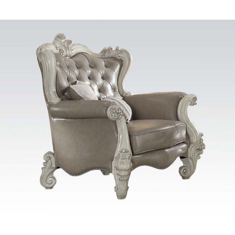 43" Gray and Bone Faux Leather Tufted Wingback Chair By Homeroots