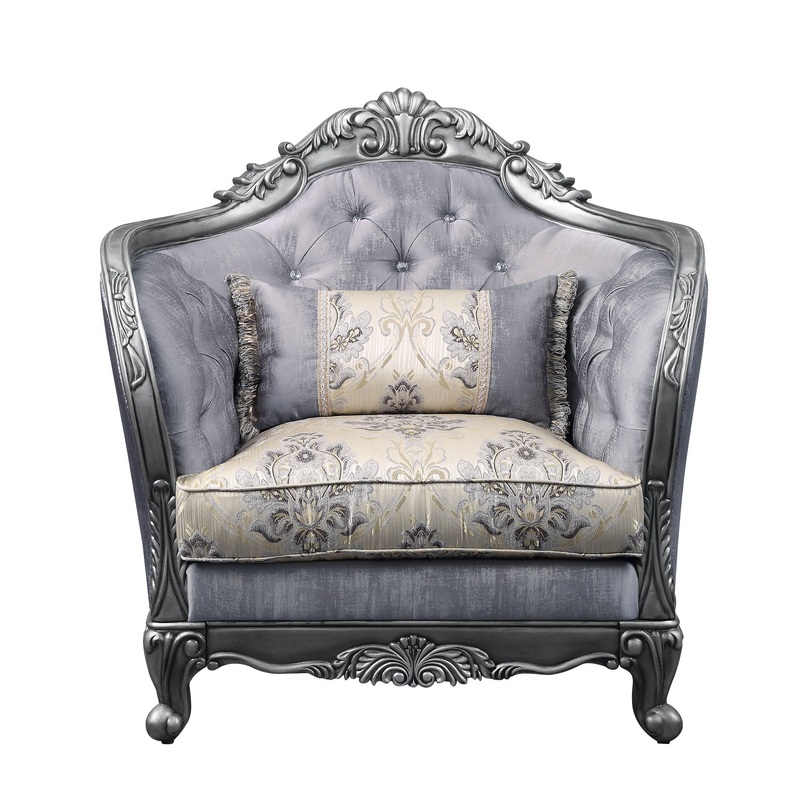 43" Light Gray Fabric And Platinum Floral Tufted Arm Chair By Homeroots