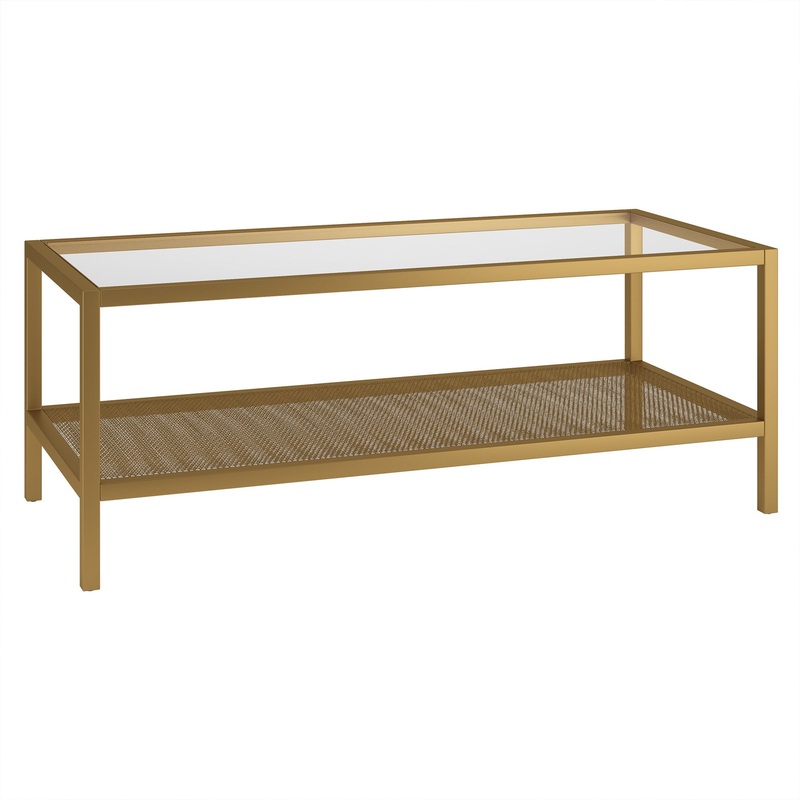 45" Gold Glass Rectangular Coffee Table With Shelf By Homeroots