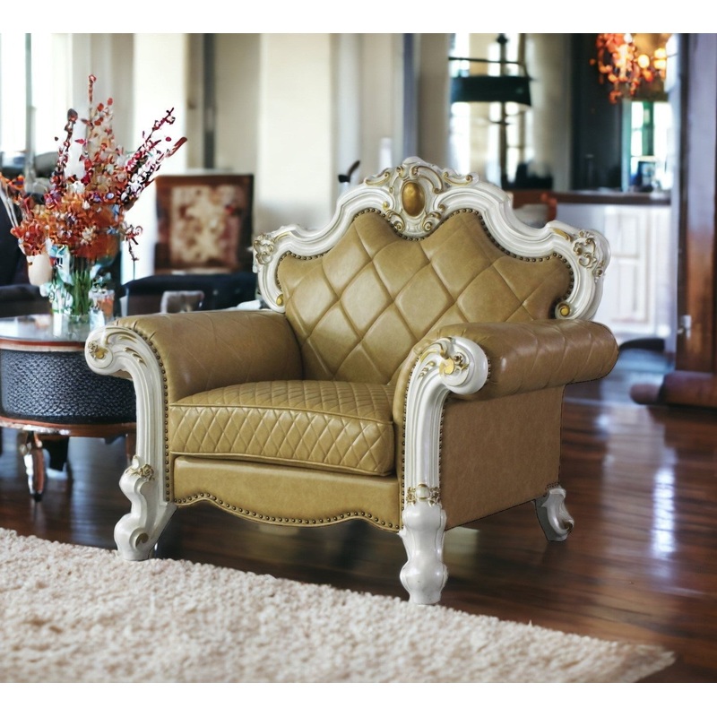 50" Beige and Pearl Faux Leather Tufted Arm Chair By Homeroots