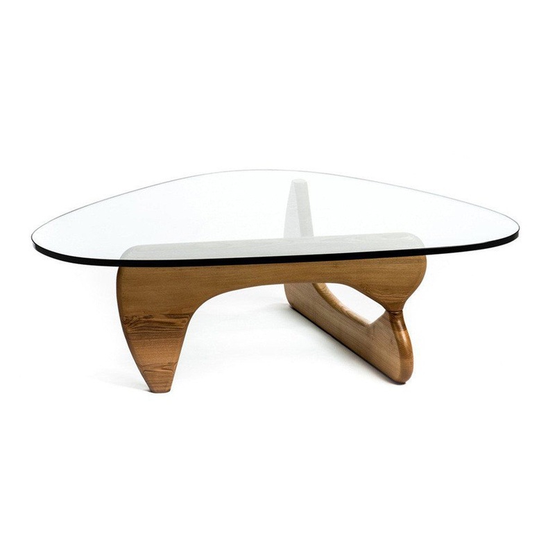 50" Walnut And Clear Glass Triangle Coffee Table By Homeroots