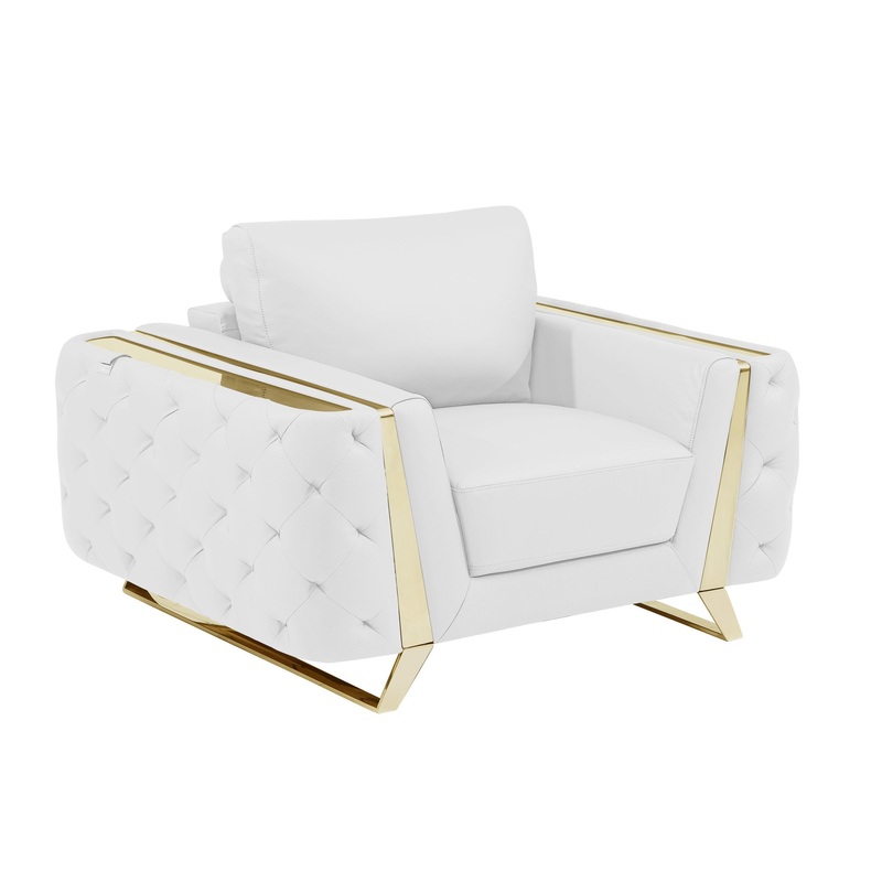 50" White and Gold Genuine Leather Chair Arm Chair By Homeroots
