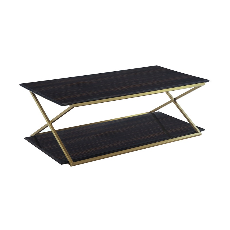51" Dark Brown And Gold Rectangular Coffee Table With Shelf By Homeroots
