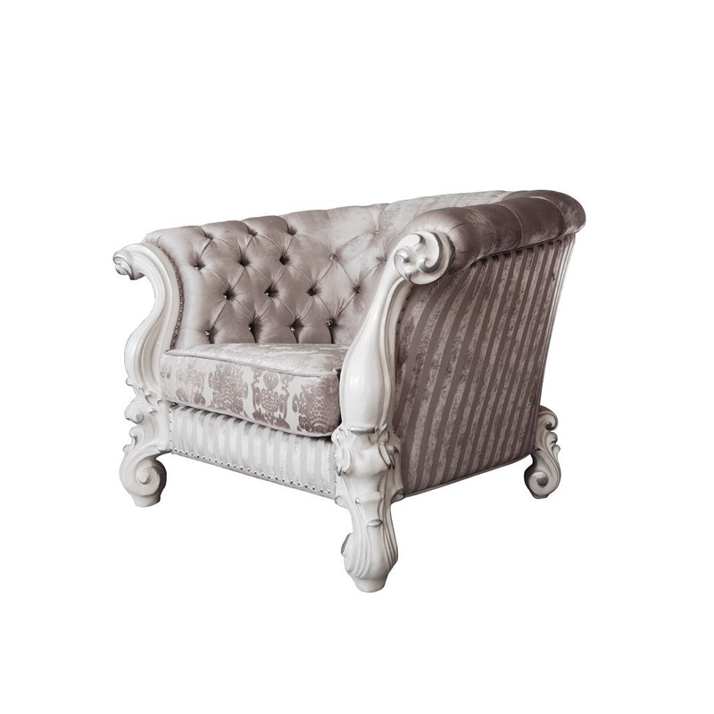 52" Ivory and Bone Fabric Damask Tufted Barrel Chair By Homeroots