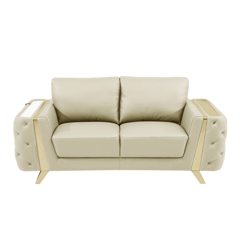72" Beige And Gold Genuine Leather Love Seat By Homeroots
