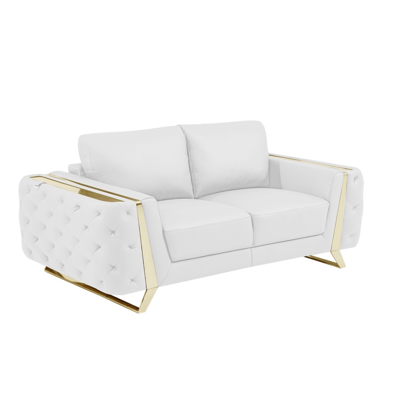 72" White And Gold Genuine Leather Love Seat By Homeroots
