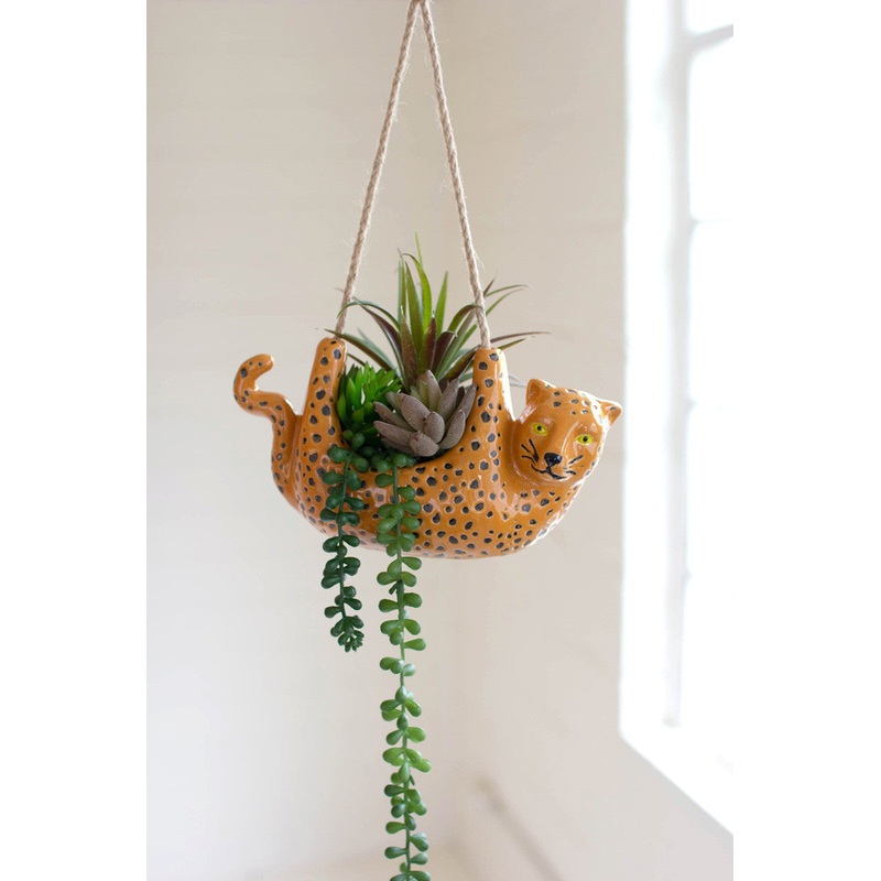 Ceramic Cheetah Hanging Planter (Min 2) By Kalalou