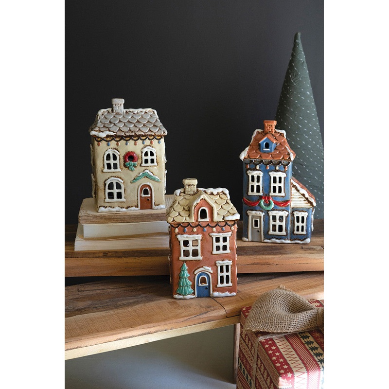 Ceramic Christmas Houses Set Of 3 By Kalalou