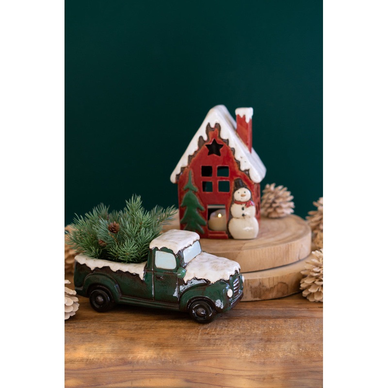 Ceramic Christmas Truck And House Set Of 2 By Kalalou